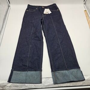 Free Assembly Mens Mid Rise Cropped Wide Leg Cuffed Jeans Dark Wash Blue Size 10